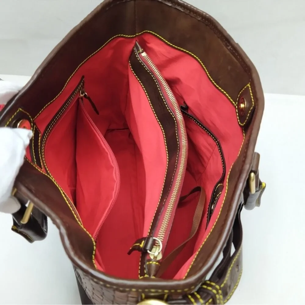 Dooney & Bourke Chocolate Tessuta Excellent Condition Woven Leather Tote - Picture 10 of 13